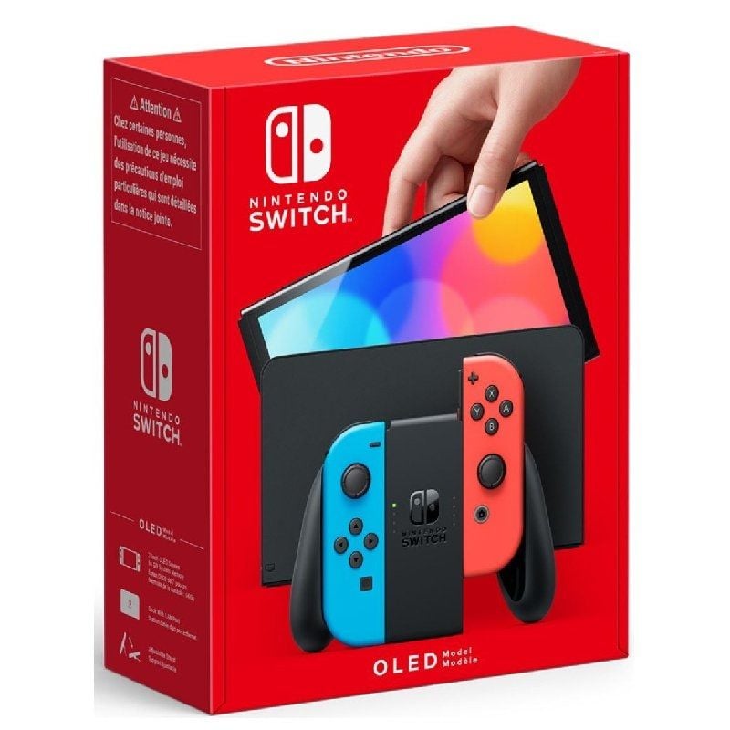 Nintendo switch versión oled azul neón/rojo neón/ incluye base/ 2 mandos joy-con
