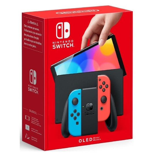 Nintendo switch versión oled azul neón/rojo neón/ incluye base/ 2 mandos joy-con